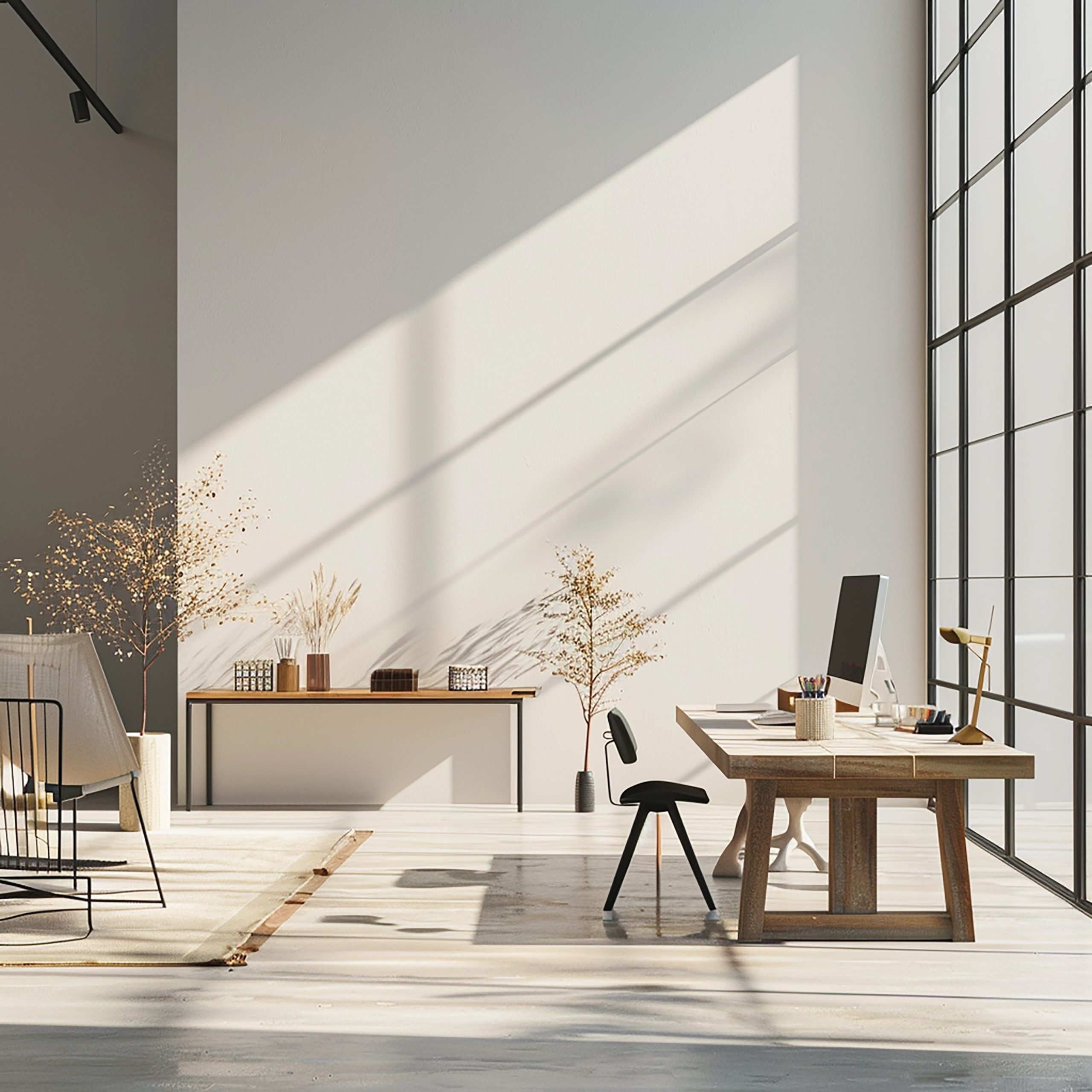 Minimalistyczne wnętrze z lampą stołową
